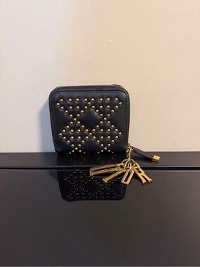 Christian Dior Gold Studded Cannage Lady Dior Short Wallet with DIOR Charm